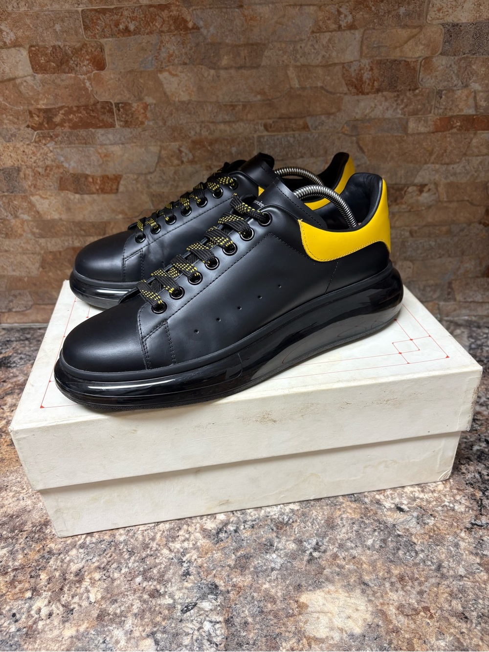 Alexander McQueen Oversized Black / Yellow Mens Leather Sneakers Size 44 US 11